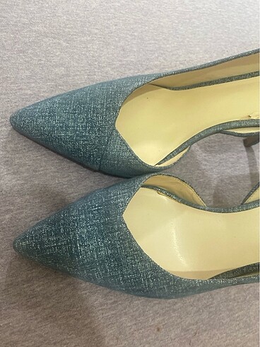 Nine West Nine west deri üzeri el işlemesi mavi kot rengi topuklu