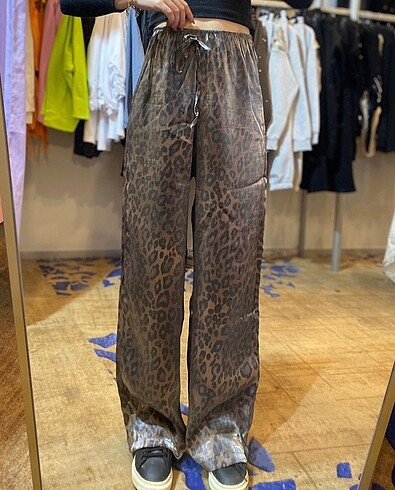 Saten Leopar Pantolon