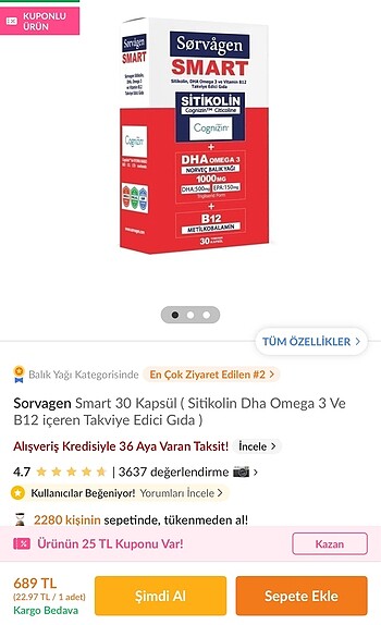 Diğer SORVAGEN SMART SİTİKOLİN VİTAMİN