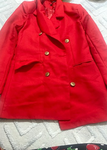 Düğmeli Kırmızı Kadın Blazer Ceket
