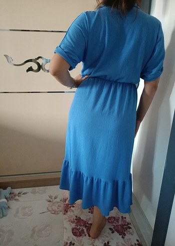 l Beden mavi Renk Mavi Uzun Elbise