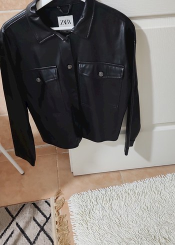Zara Siyah Deri Düğmeli Ceket - Görsel 2