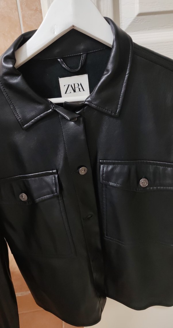Zara Siyah Deri Düğmeli Ceket - Görsel 4
