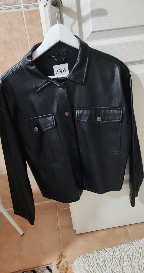 Zara Siyah Deri Düğmeli Ceket - Görsel 3