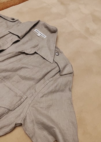 Kemerli Bej Keten Mini Tulum - Görsel 8