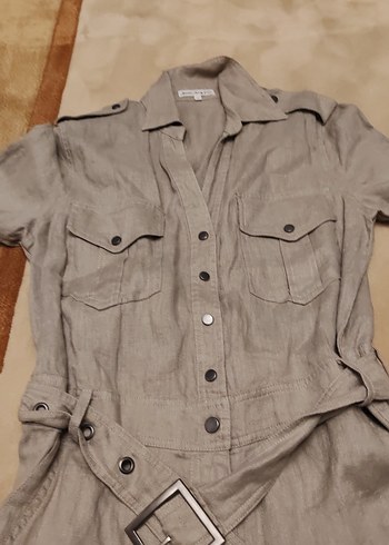 Kemerli Bej Keten Mini Tulum - Görsel 5