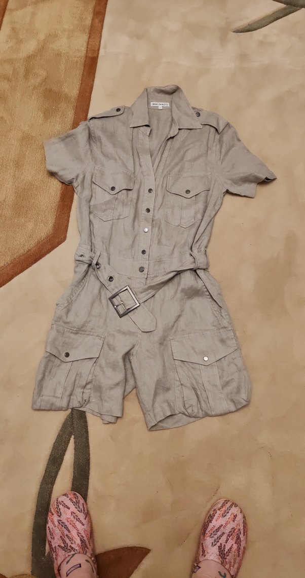 Kemerli Bej Keten Mini Tulum - Görsel 3