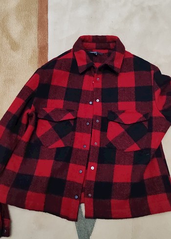 Kadın Kırmızı Kareli Düğmeli Gömlek kışlık - Görsel 4