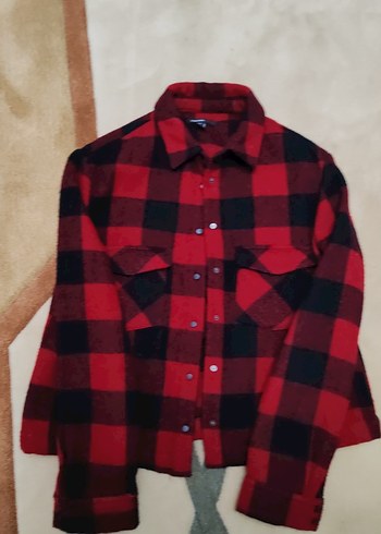 Kadın Kırmızı Kareli Düğmeli Gömlek kışlık - Görsel 5