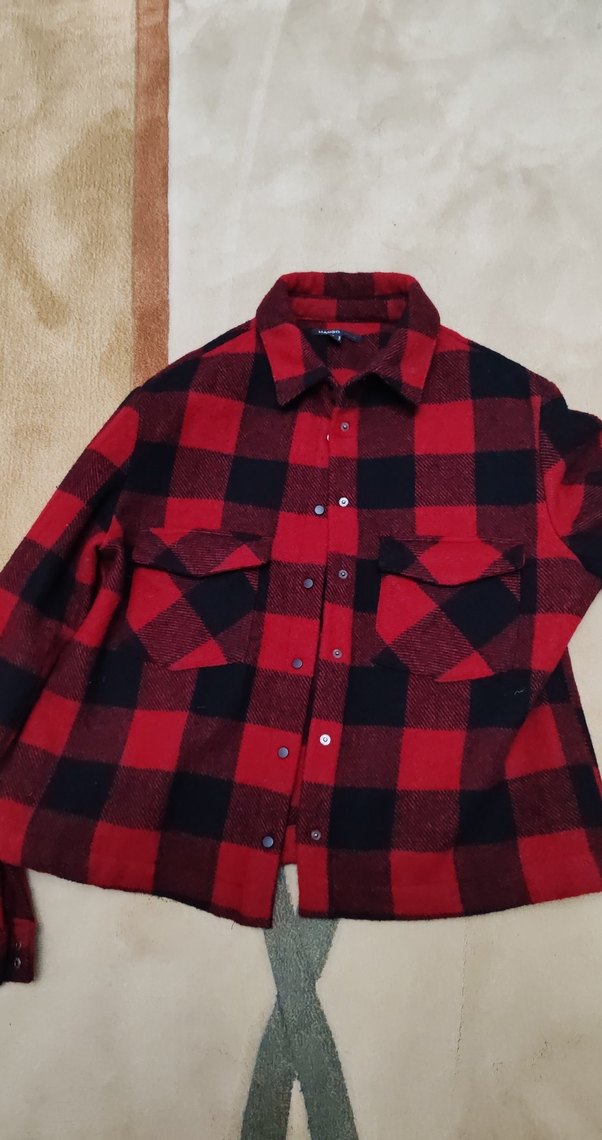 Kadın Kırmızı Kareli Düğmeli Gömlek kışlık - Görsel 4