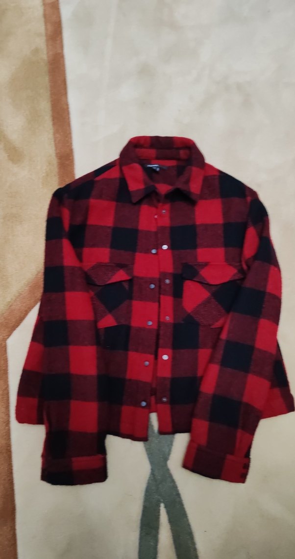 Kadın Kırmızı Kareli Düğmeli Gömlek kışlık - Görsel 5