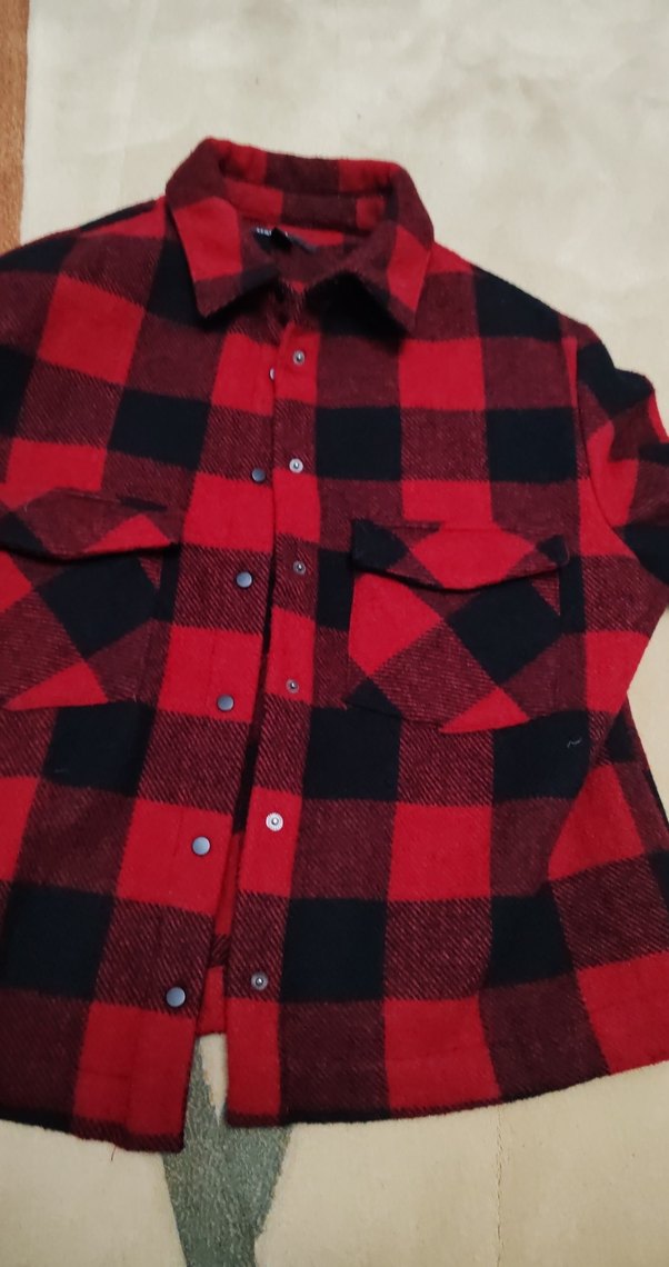 Kadın Kırmızı Kareli Düğmeli Gömlek kışlık - Görsel 3