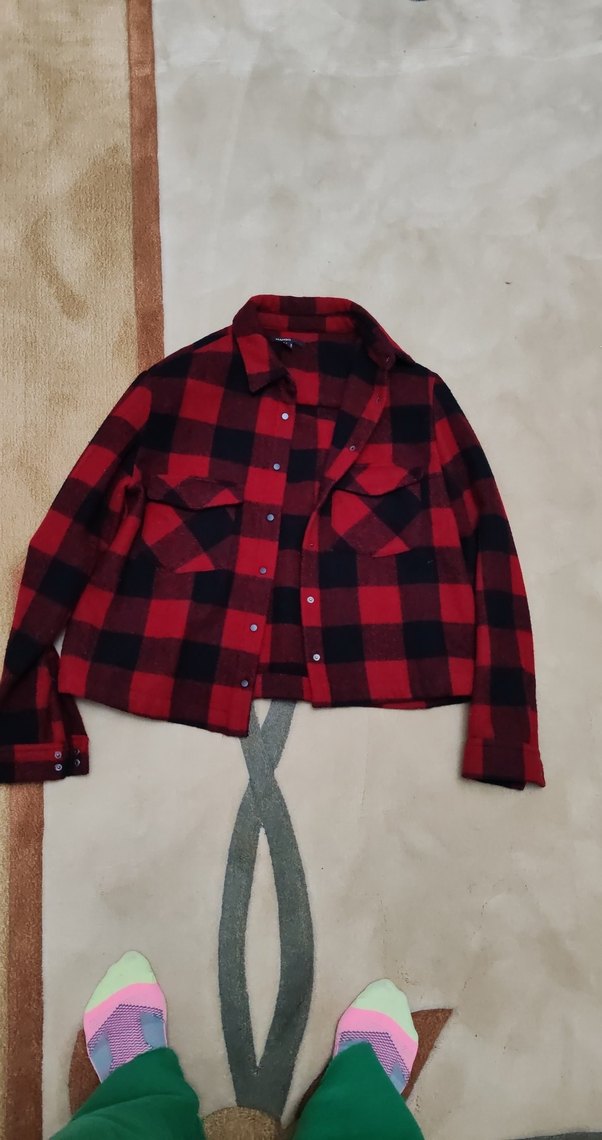 Kadın Kırmızı Kareli Düğmeli Gömlek kışlık - Görsel 2