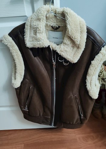 Kürk Detaylı Kahverengi Deri Kolsuz Ceket - Görsel 3