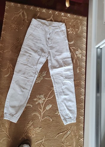 Düğmeli Beyaz Kadın Boyfriend Pantolon