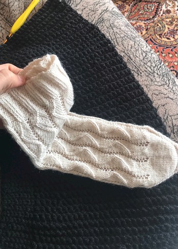 Bej El Örgüsü kadın Çorap patik - Görsel 3