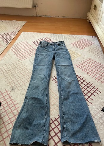 Kadın Mavi Bağcıklı Salaş Denim Pantolon