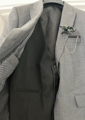 Gri Düğmeli Erkek Takım Elbise Ceket - Görsel 6