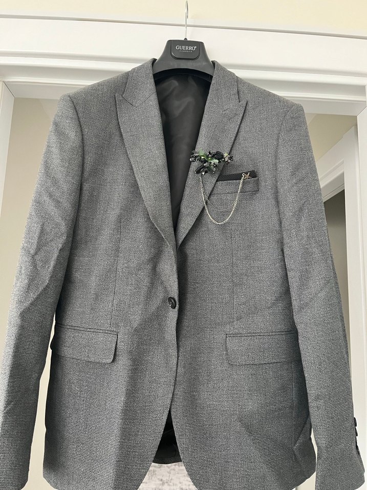 Gri Düğmeli Erkek Takım Elbise Ceket - Görsel 2