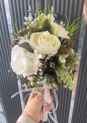 Dantel Detaylı Beyaz Bohem Gelin Buketi - Görsel 2