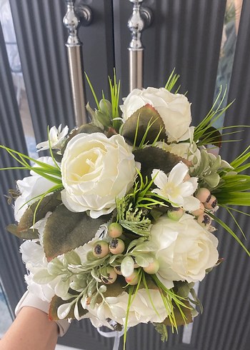 Dantel Detaylı Beyaz Bohem Gelin Buketi - Görsel 4