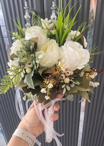 Dantel Detaylı Beyaz Bohem Gelin Buketi - Görsel 5