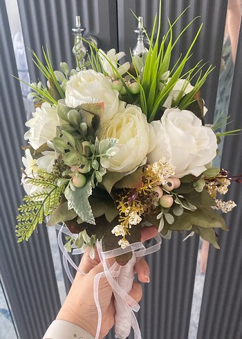 Dantel Detaylı Beyaz Bohem Gelin Buketi - Görsel 3