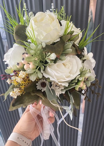 Dantel Detaylı Beyaz Bohem Gelin Buketi - Görsel 6