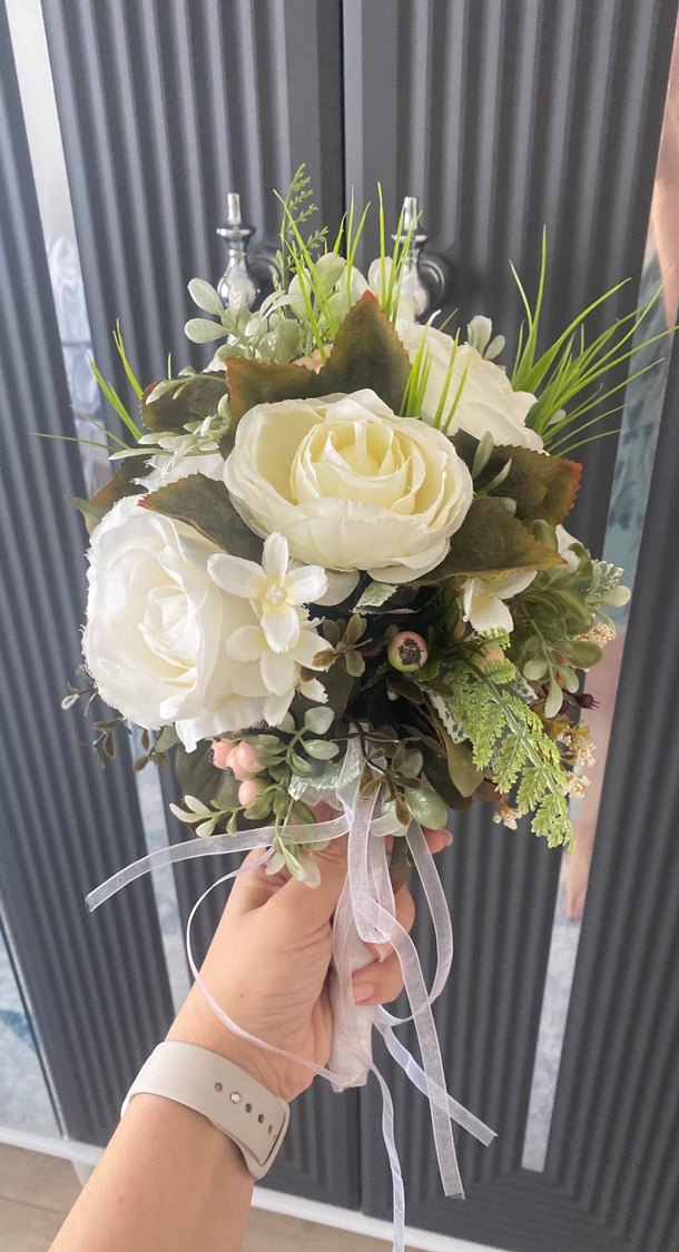 Dantel Detaylı Beyaz Bohem Gelin Buketi - Görsel 2