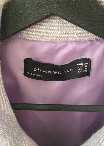Dilvin Dilvin Düğmeli Mor Kareli Kadın Ceket