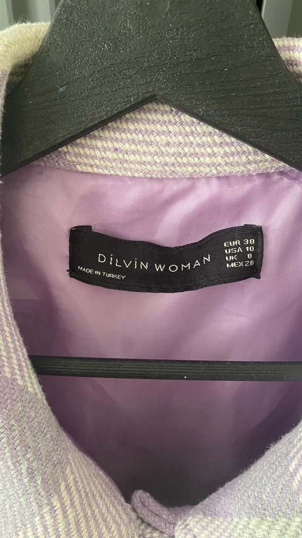 Dilvin Düğmeli Mor Kareli Kadın Ceket - Görsel 3