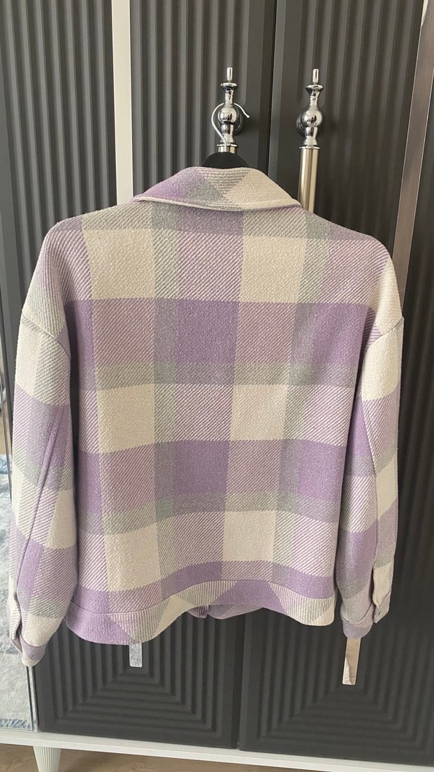 Dilvin Düğmeli Mor Kareli Kadın Ceket - Görsel 2