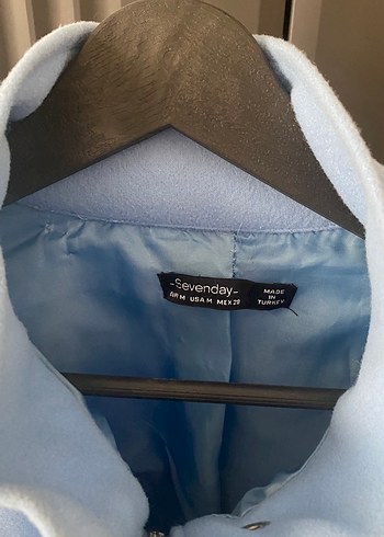 Düğmeli, Uzun Kollu Mavi Kadın Ceket - Görsel 5