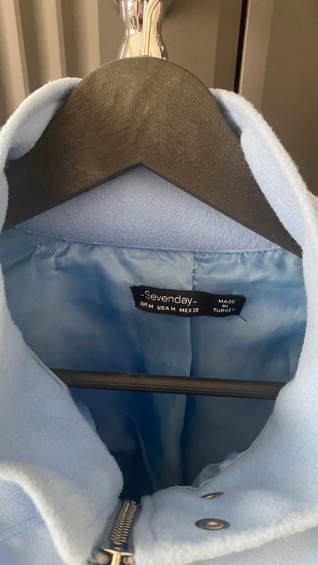 Düğmeli, Uzun Kollu Mavi Kadın Ceket - Görsel 5