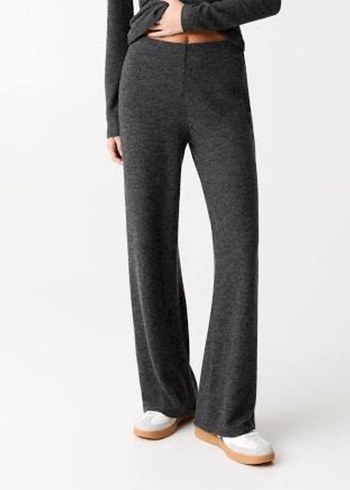 Pull and Bear Koyu Gri Melanj Bol Paca Pantolon