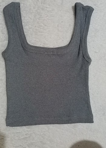 s Beden Gri Kolsuz Crop Top
