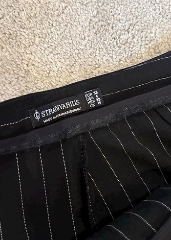 Kadın Siyah Çizgili Pliseli Kumaş Pantolon - Görsel 3