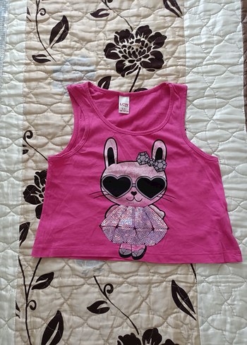 Pembe Payetli Kız Çocuk Askısız Tişört