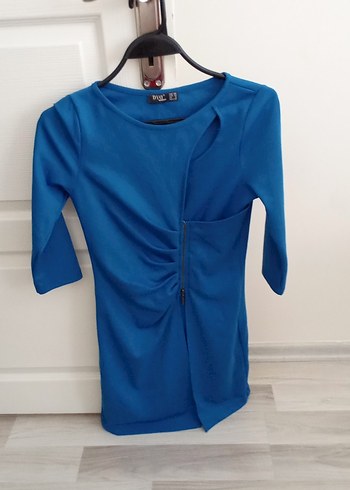 Mavi V Yakalı Fermuarlı Hamile Bluzu - Görsel 2
