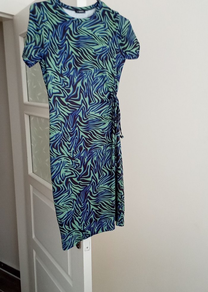 Mavi Bağcıklı Uzun Hamile Elbisesi - Görsel 2