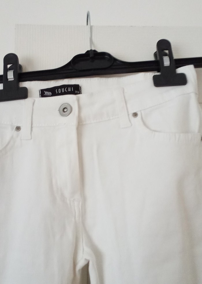 Beyaz Kadın Keten Kemerli Pantolon - Görsel 3