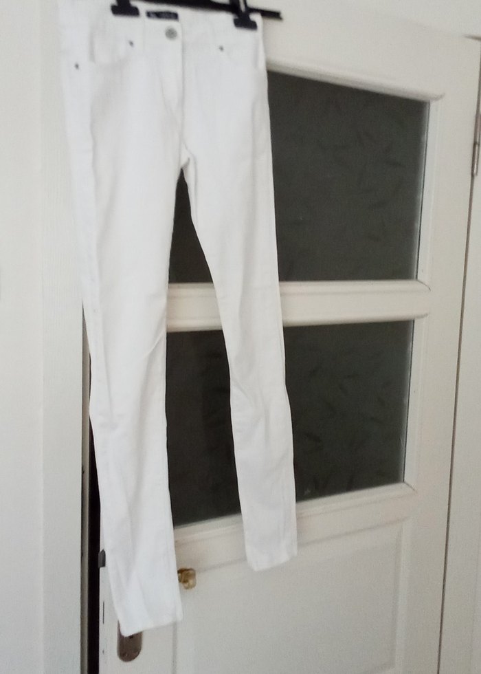 Beyaz Kadın Keten Kemerli Pantolon - Görsel 2