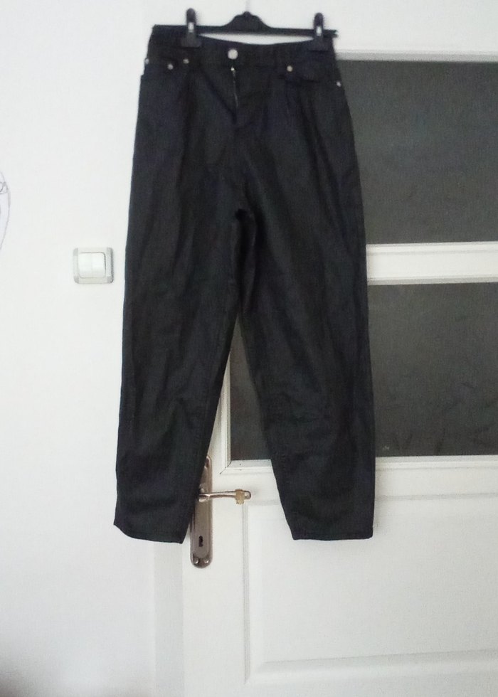 Siyah Midi Kot Kadın Pantolon mumlu balon - Görsel 2