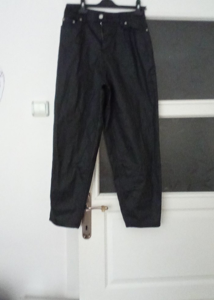 Siyah Midi Kot Kadın Pantolon mumlu balon - Görsel 3