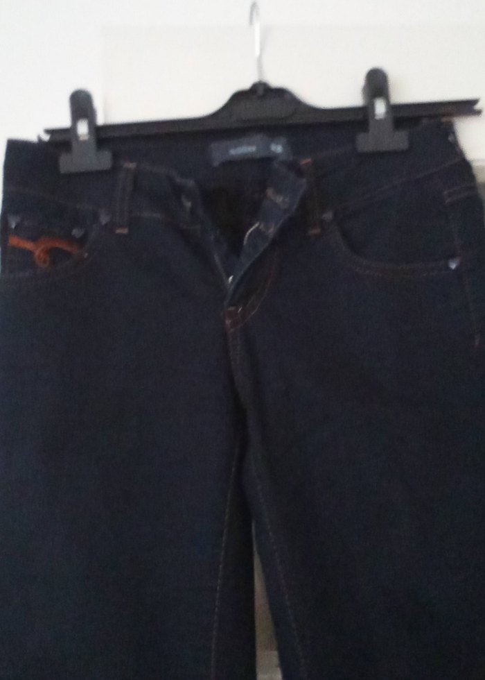 Kadın Lacivert Kemerli Normal Boy Kot Pantolon - Görsel 3