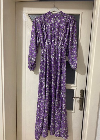 Uzun Mor Bohem Çiçekli Elbise - Görsel 3