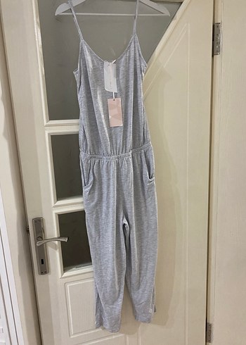 Gri V Yakalı Kadın Tulum - Görsel 2