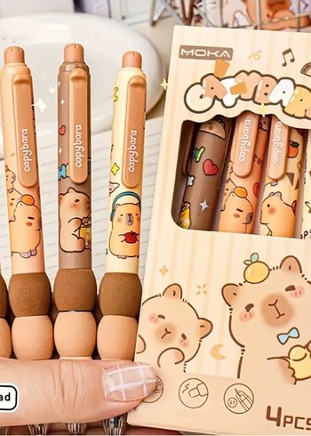 Pastel Kahverengi Capybara Ayı Temalı 4'lü Tükenmez Kalem Seti