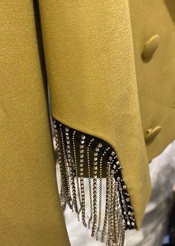 Diğer Sarı Parlak Midi Kadın Blazer Ceket