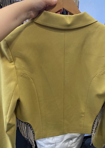m Beden Sarı Parlak Midi Kadın Blazer Ceket